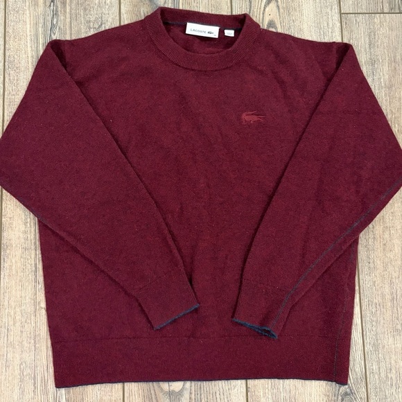 Lacoste Other - Lacoste 100% Wool Crewneck Sweater Burgundy – Size 38